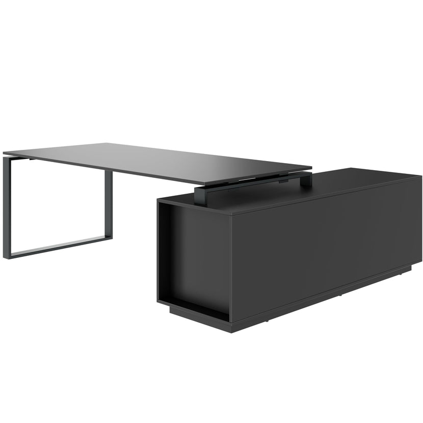 ART Chefschreibtisch | 2240 x 1800 mm, Integriertes Lowboard, Dunkelgrau