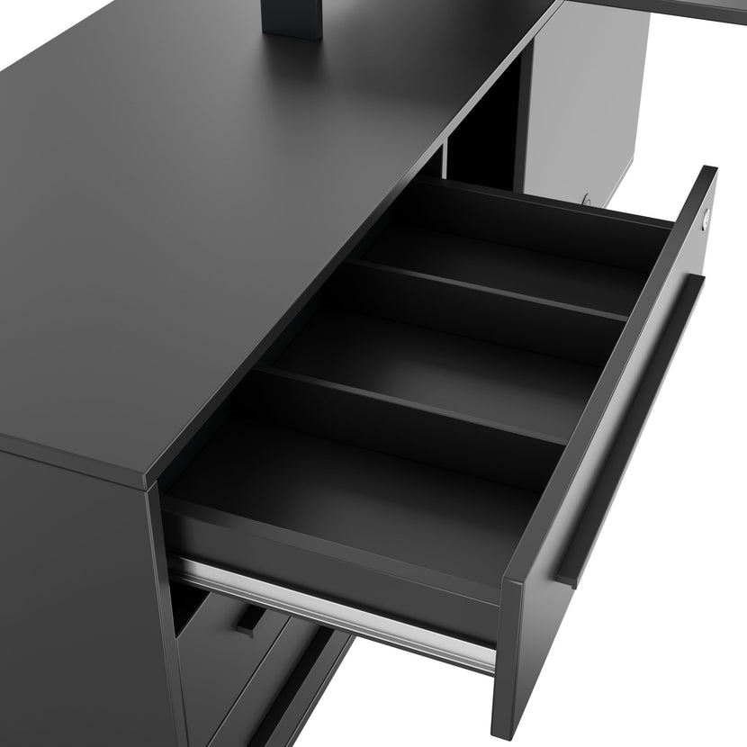 ART Chefschreibtisch | 2240 x 1800 mm, Integriertes Lowboard, Dunkelgrau
