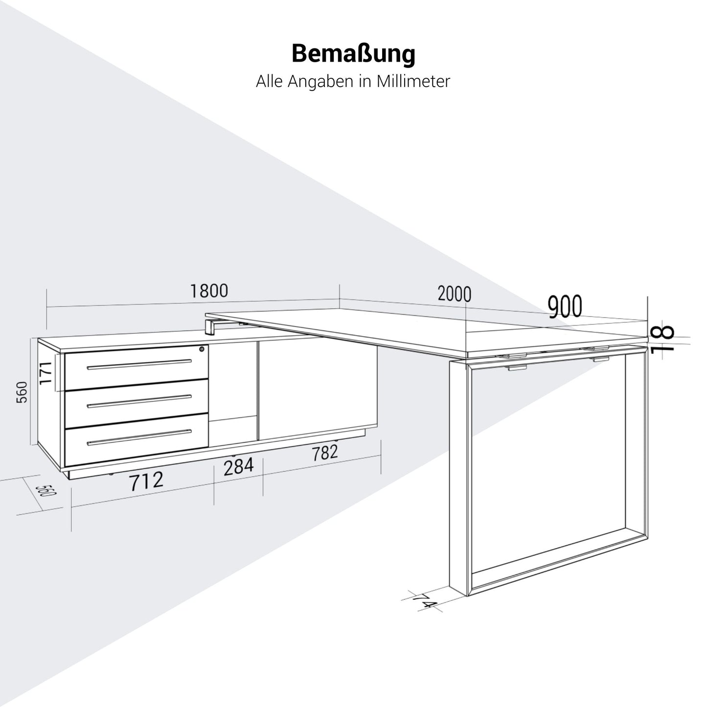 ART Chief description | 2240 x 1800 mm, integrated lowboard, anthracite