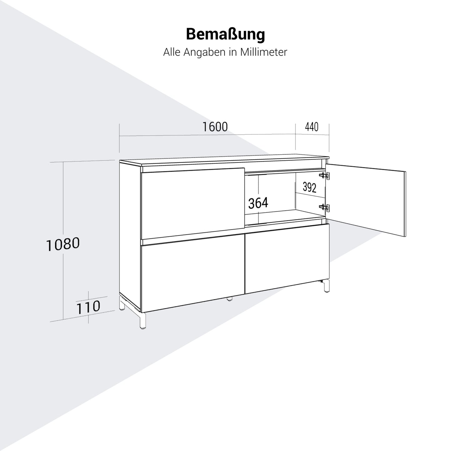 ART Highboard | 2 OH, 1600 x 1080 mm, Dunkelgrau