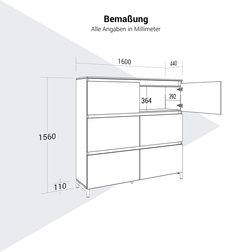 ART Highboard | 3 Oh, 1600 x 1560 mm, dark gray