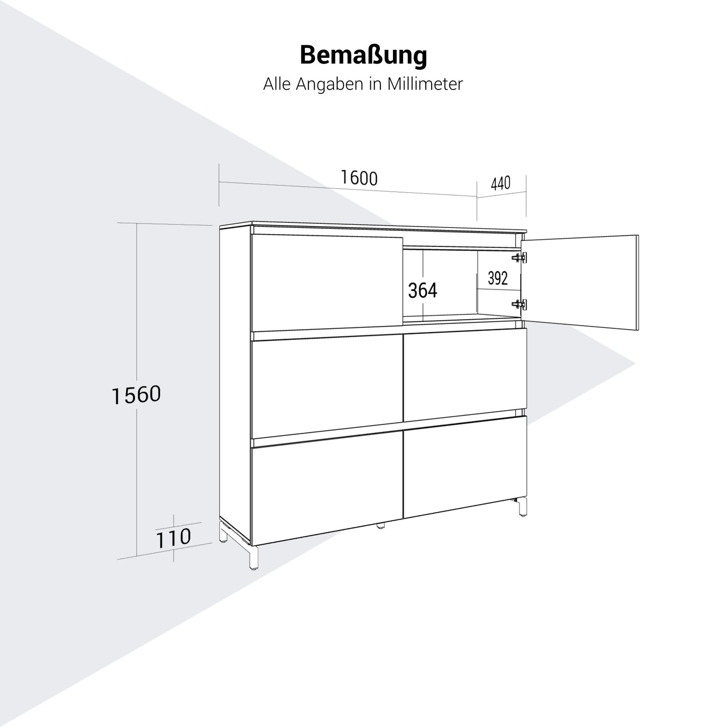 ART Highboard | 3 OH, 1600 x 1560 mm, Dunkelgrau