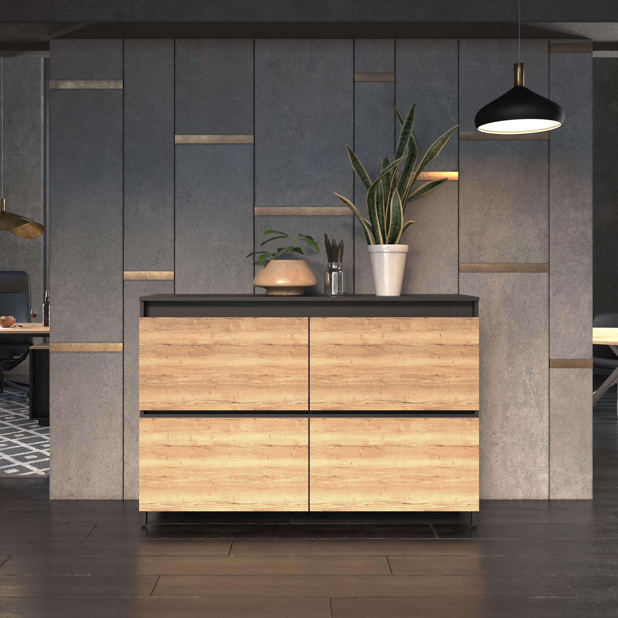 ART Highboard | 2 OH, 1600 x 1080 mm, Wildeiche-Dunkelgrau