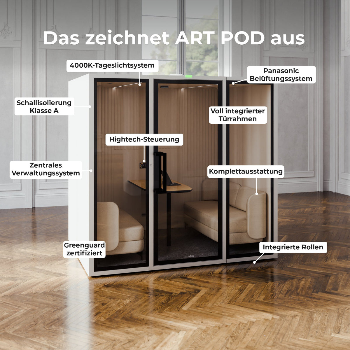 Soundbox ART L Meetingbox | Raum-in-Raum, Schallschutz Klasse A, Für 6 Personen - 7 Lightbox Main Image