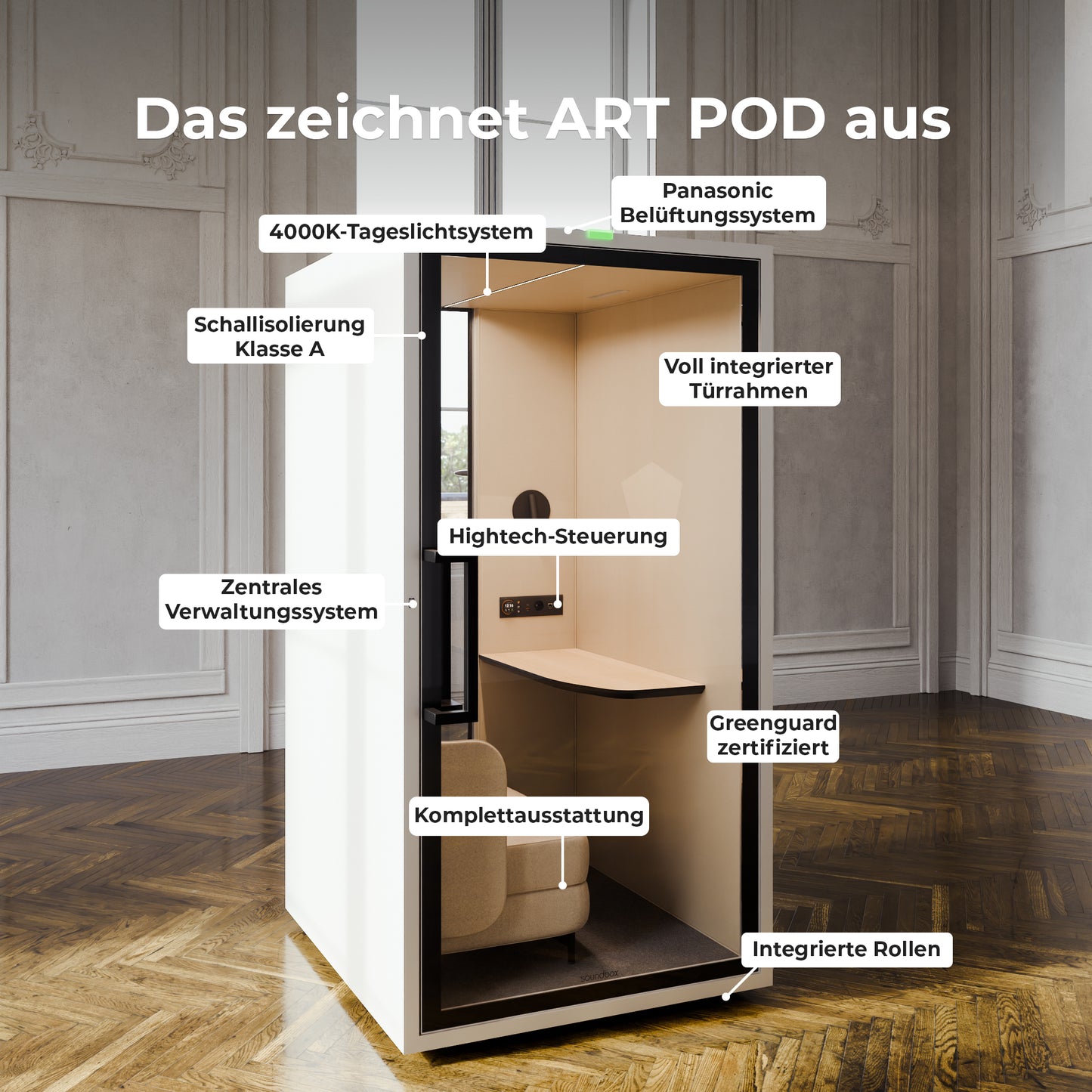 ART POD SM Phone Booth | Room-in-room, Class A soundproofing, for 1 person