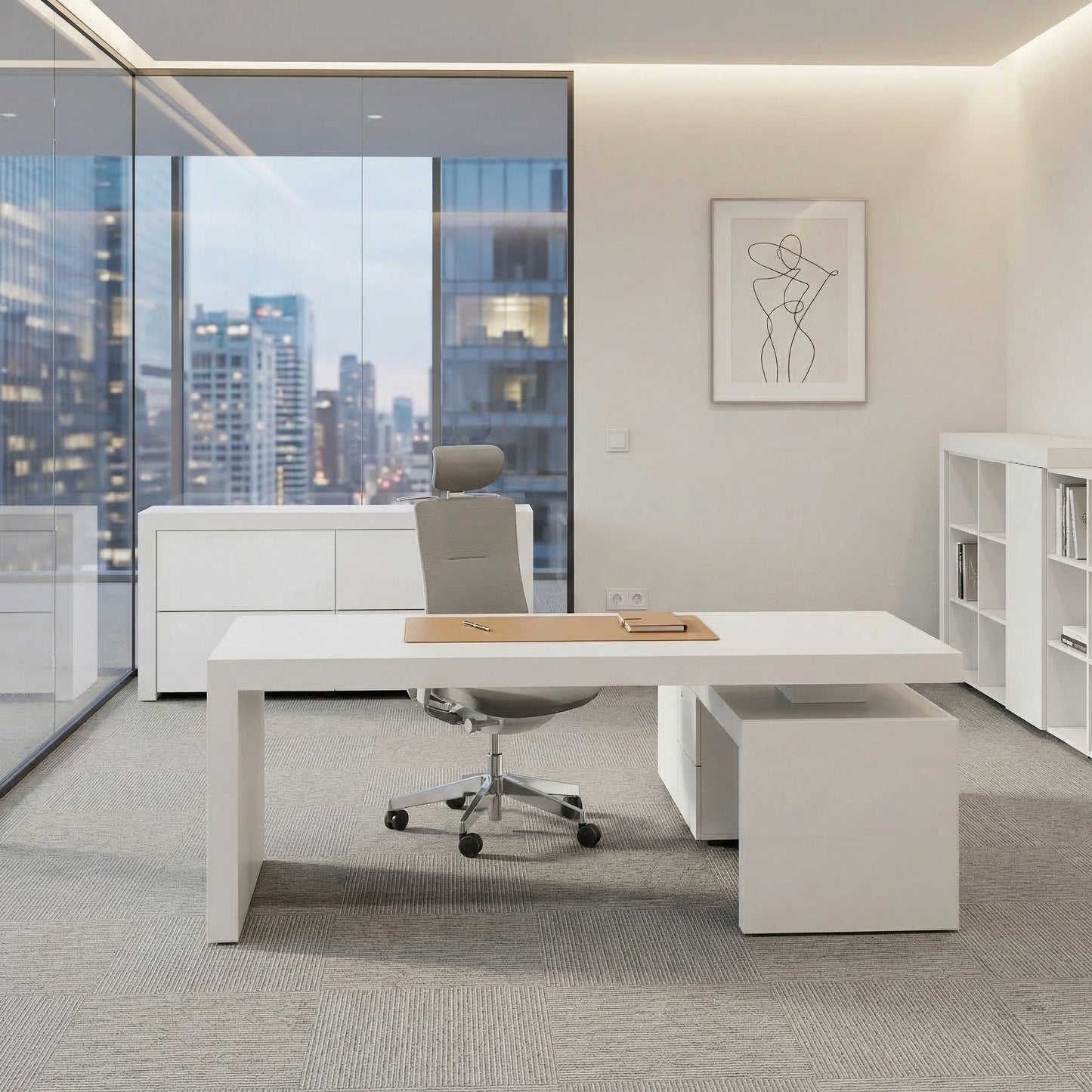 Scrivania da direttore ATICA | 2000 x 2000 mm, mobile basso integrato