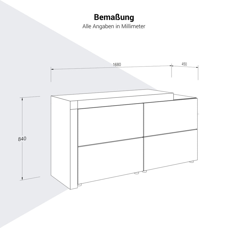 Buffet haut ATICA | 1680 x 840 mm, tiroirs à ouverture par pression, plateau supérieur - 7 Main Image