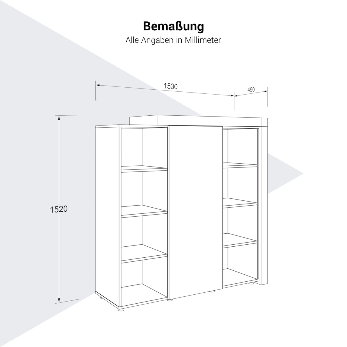 ATICA Kombischrank | 1530 x 1520 mm, Tür mit Push-to-Open, Deckplatte, Kleiderstange - 7 Lightbox Main Image