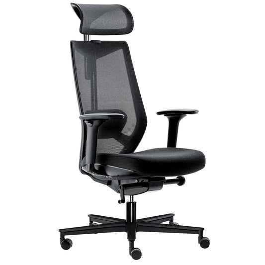 Mesh 6 office swivel chair with headrest | Lordosis support, mesh back, black