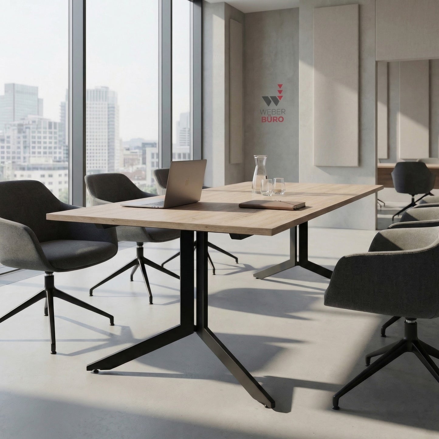 AXY Konferenztisch | 1600-2400 mm, drei Gestellvarianten, optionale Mediabox