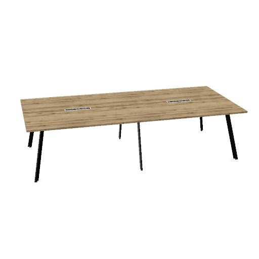 Table de conférence AXY | 2800-4800 mm, trois variantes de piètement, boîtier multimédia en option