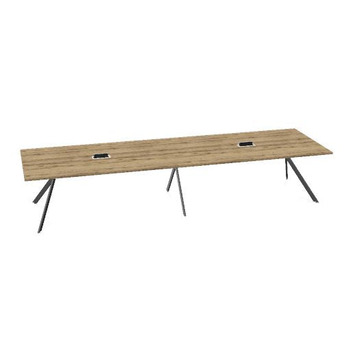 Table de conférence AXY | 2800-4800 mm, trois variantes de piètement, boîtier multimédia en option