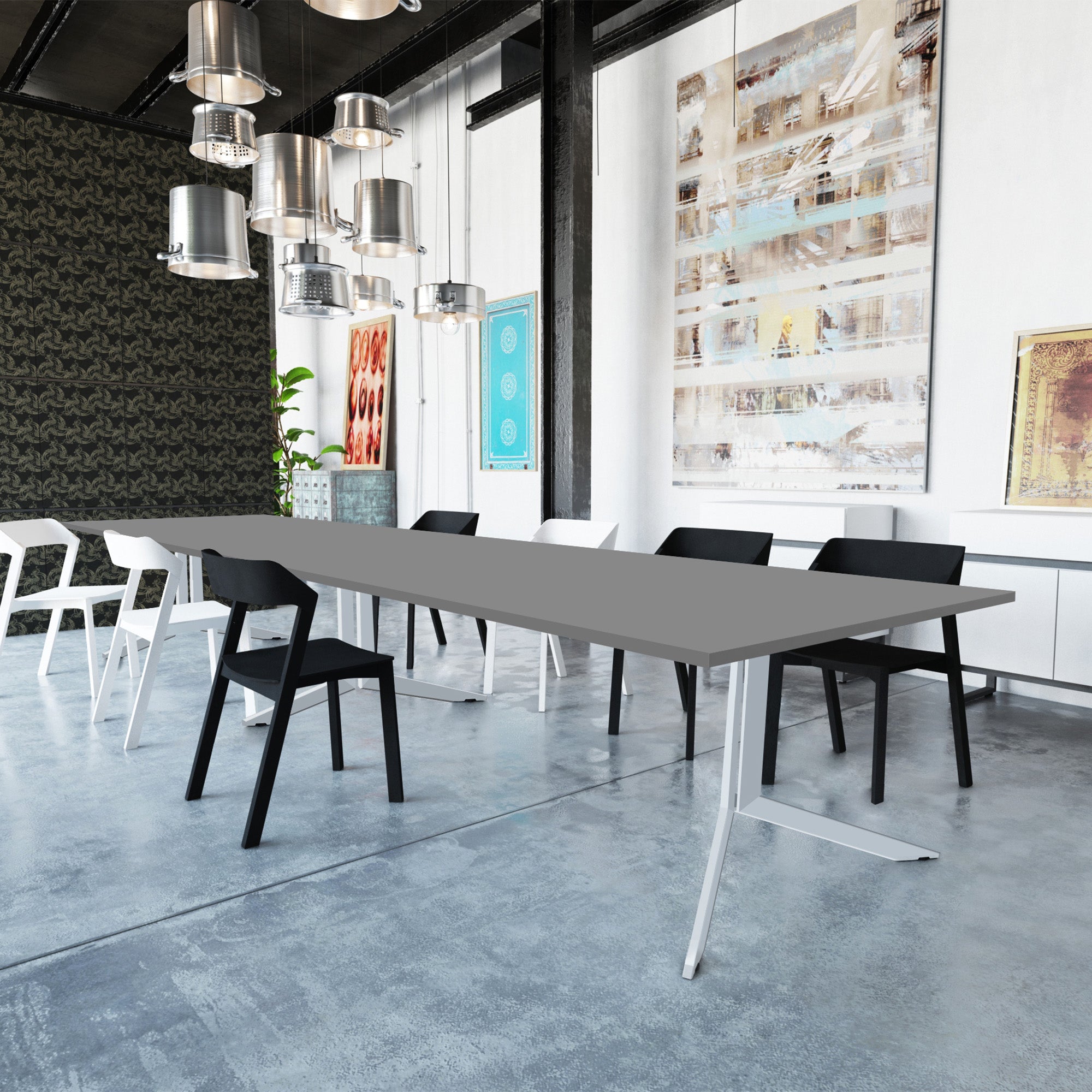 AXY Konferenztisch | 2800-4800 mm, drei Gestellvarianten, optionale Mediabox