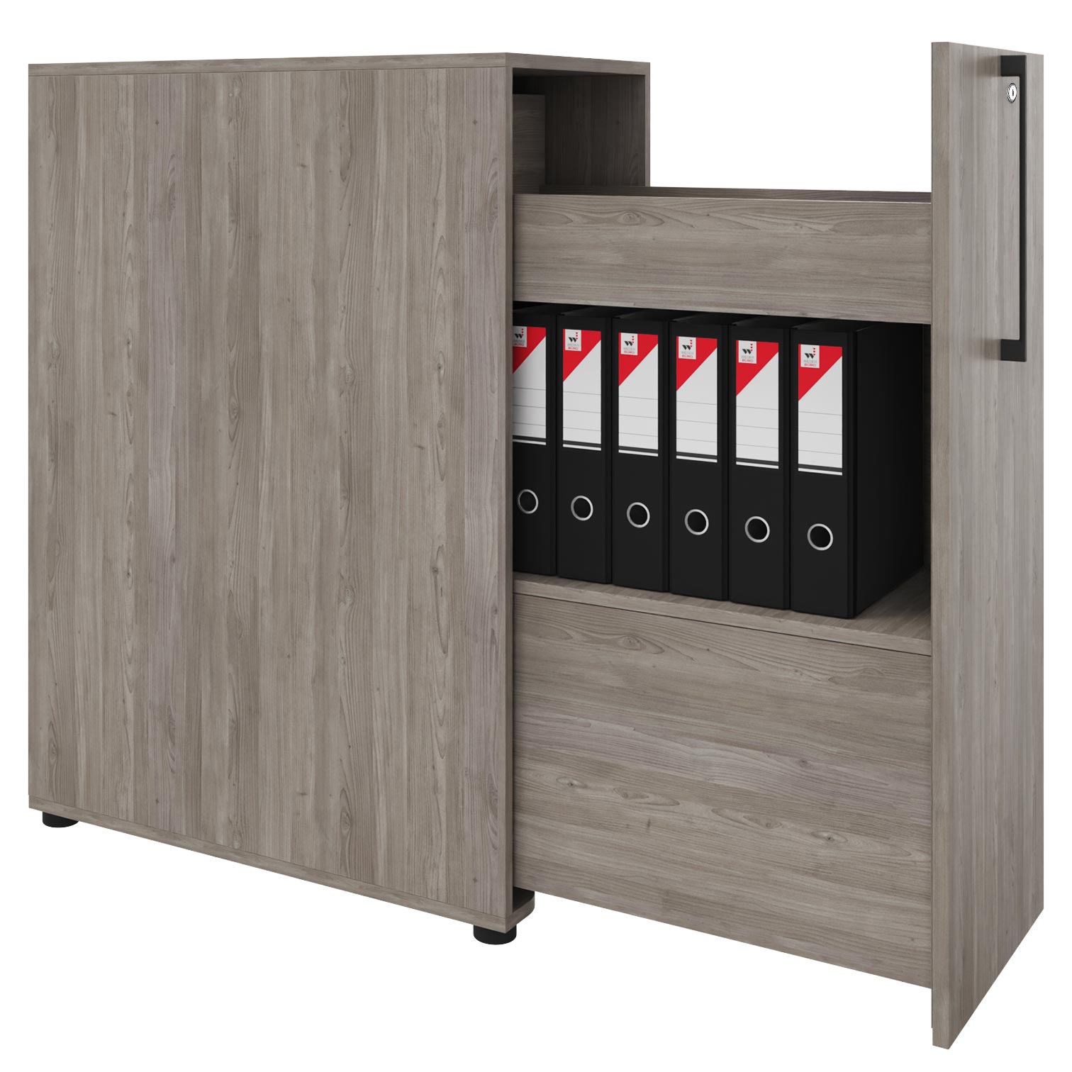 BOXI Cabinet pharmacien | 3 tiroirs, 420 x 800 mm, gris de chêne nord
