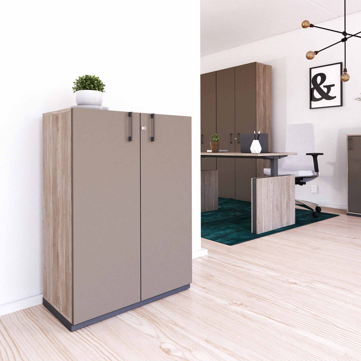 CHOICE Armadio con ante battenti | 3 OH, 800 x 1115 mm, rovere nordico grigio / grigio cubanite  - 1 Lightbox Main Image