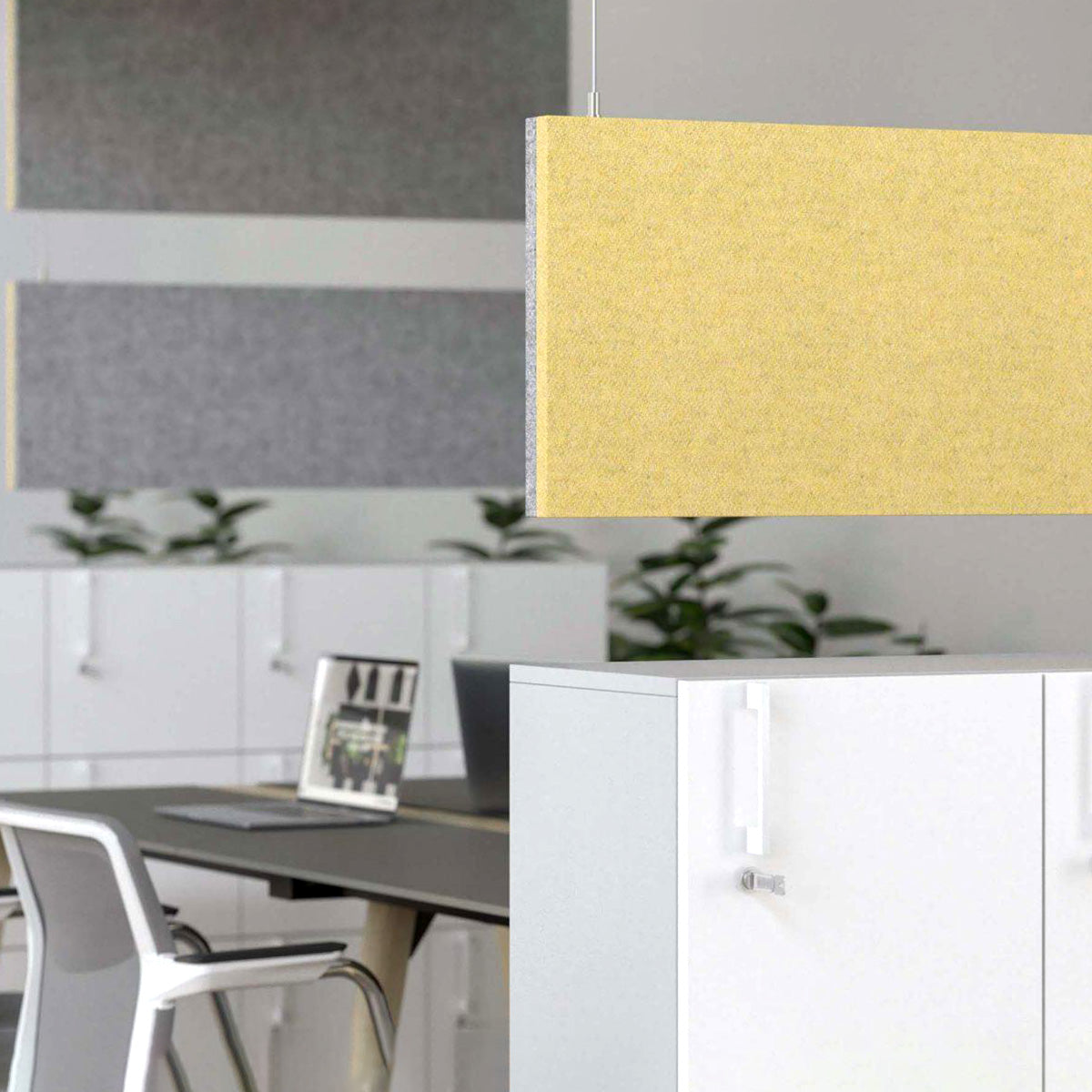 MODUS Acoustic ceiling sail | Vertical, complete system, wool cover VELITO - Green / Grey  - 9 Lightbox Main Image