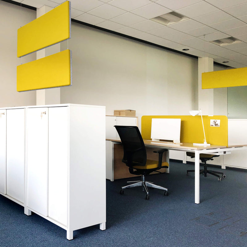 MODUS Acoustic ceiling sail | Vertical, complete system, wool cover VELITO - Green / Grey  - 4 Main Image