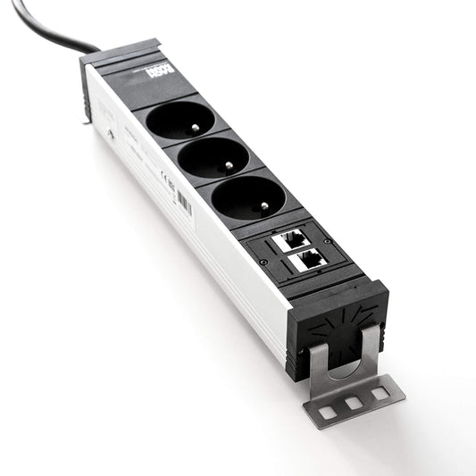 BACHMANN Steckdosenleiste | 2 LAN-Ports, 3 Steckdosen, Schwarz