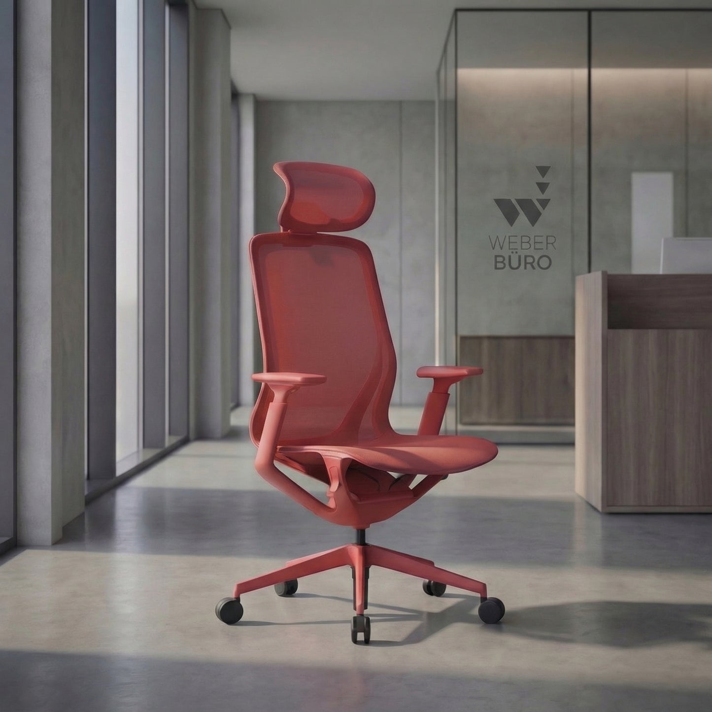 BLOOM Bürodrehstuhl | 3D-Armlehnen, Kopfstütze, Coral