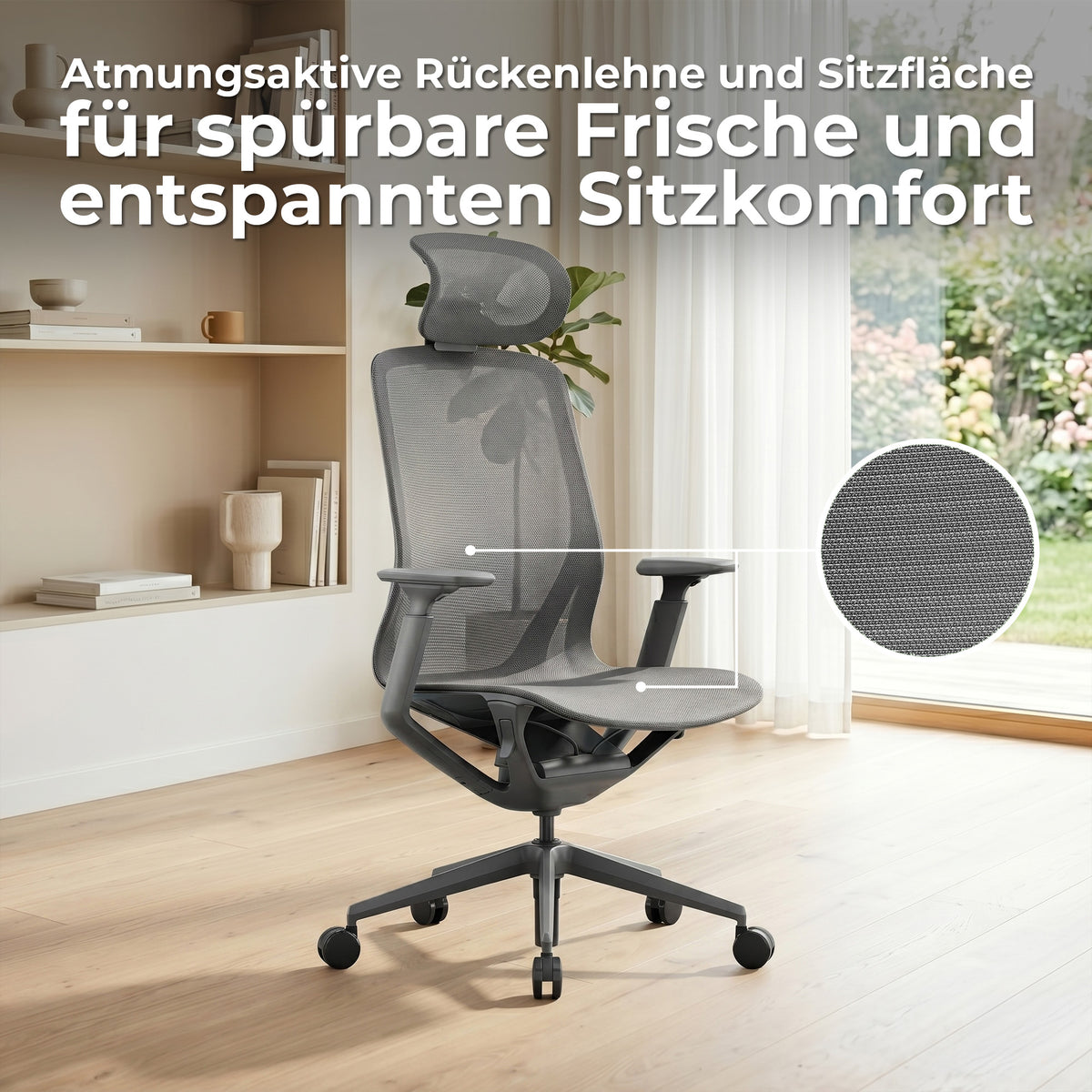 Bloom office swivel chair | 3D armrests, headrest, gray - 15 Lightbox Main Image