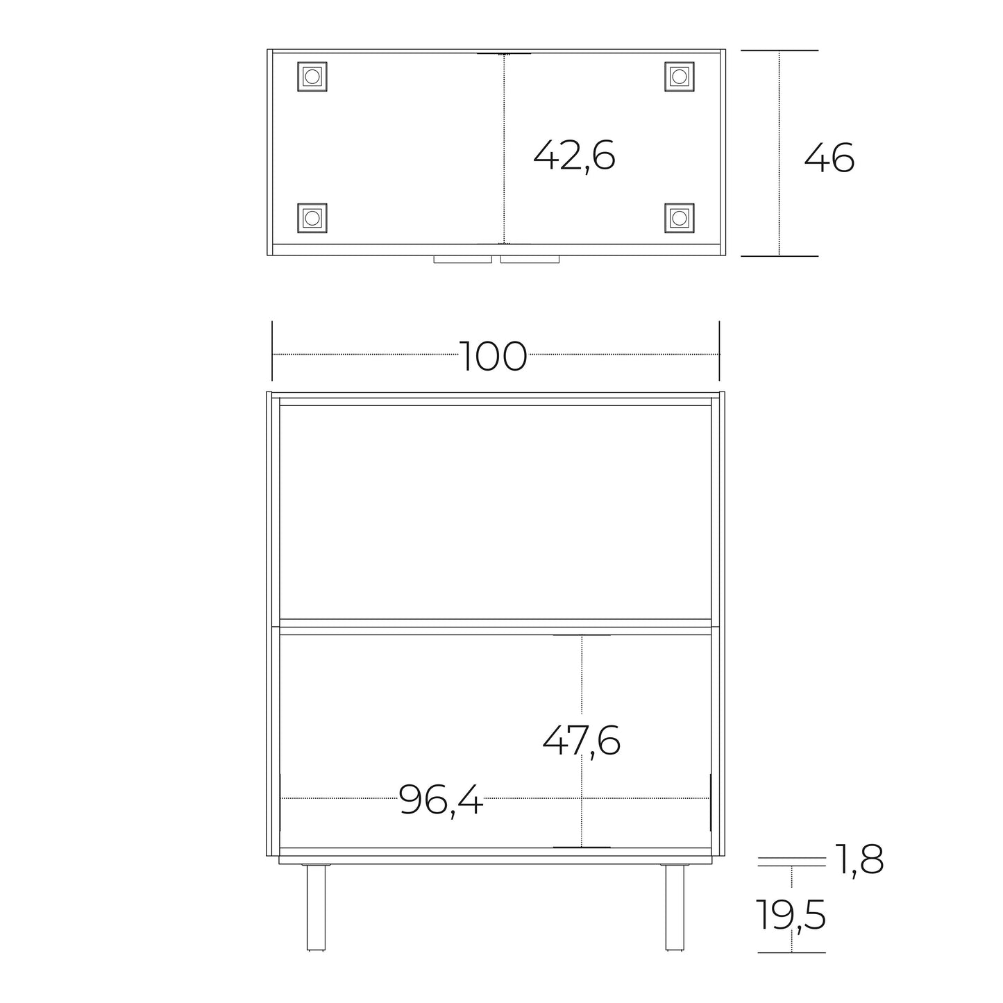 Buffet haut BRALCO JET EVO | 2 OH, 2036 x 460 mm, noir