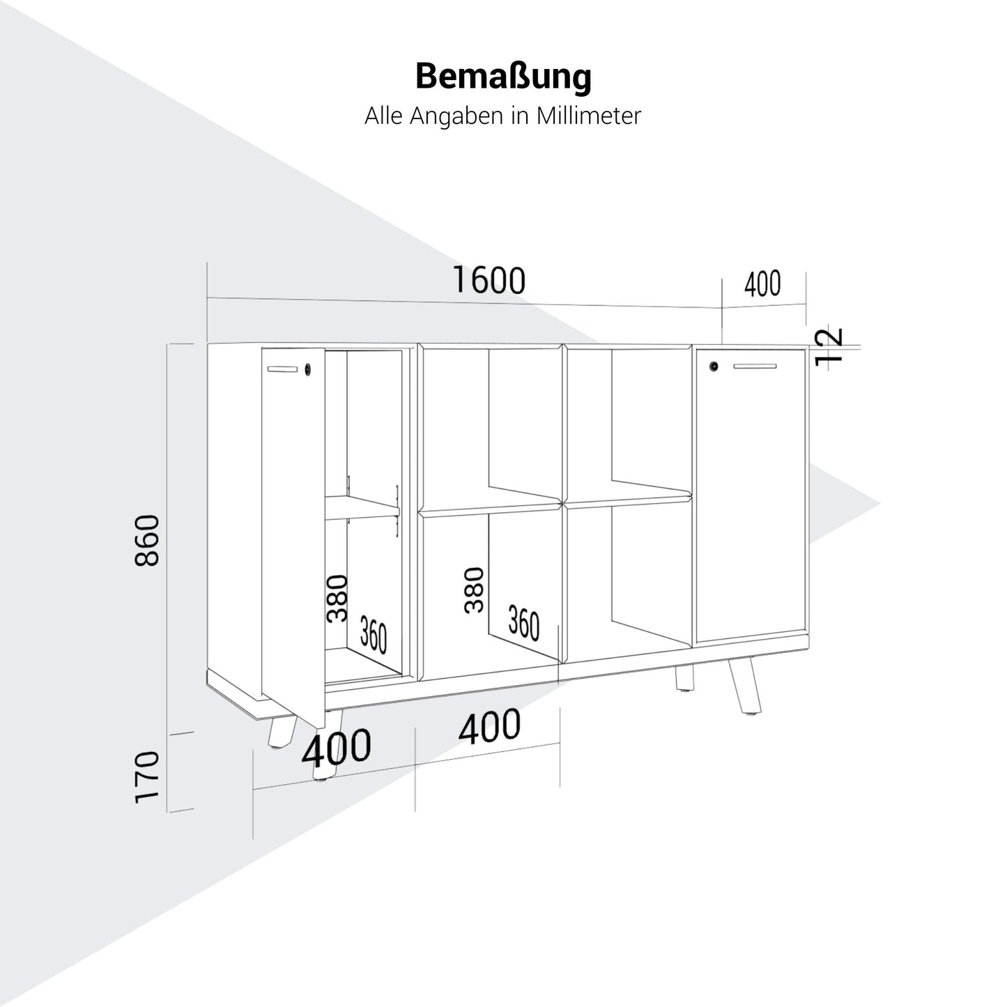 BRALCO RAIL Highboard | 2 OH, 1600 x 400 mm, Eiche Natur