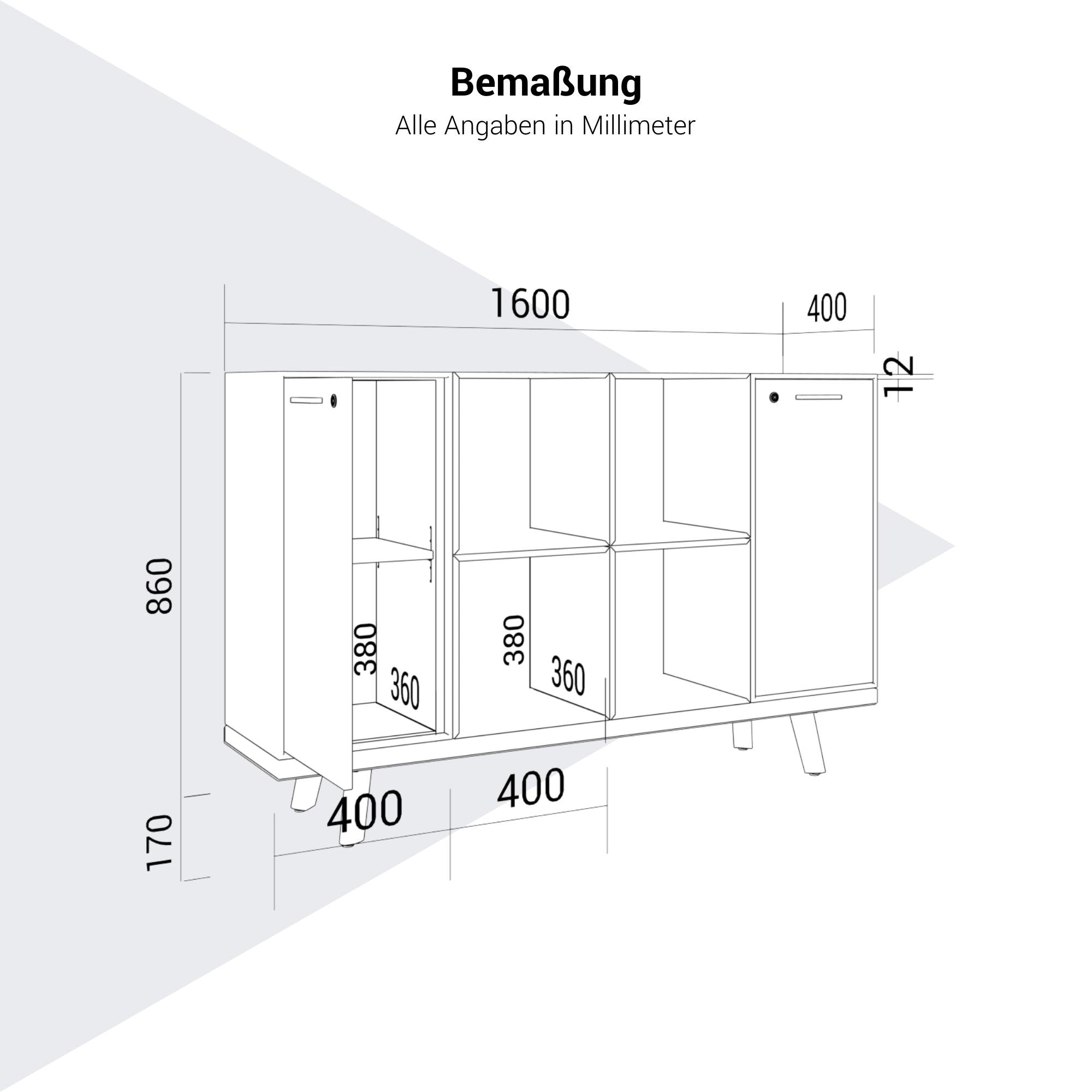 BRALCO RAIL Highboard | 2 OH, 1600 x 400 mm, Eiche Hellgrau