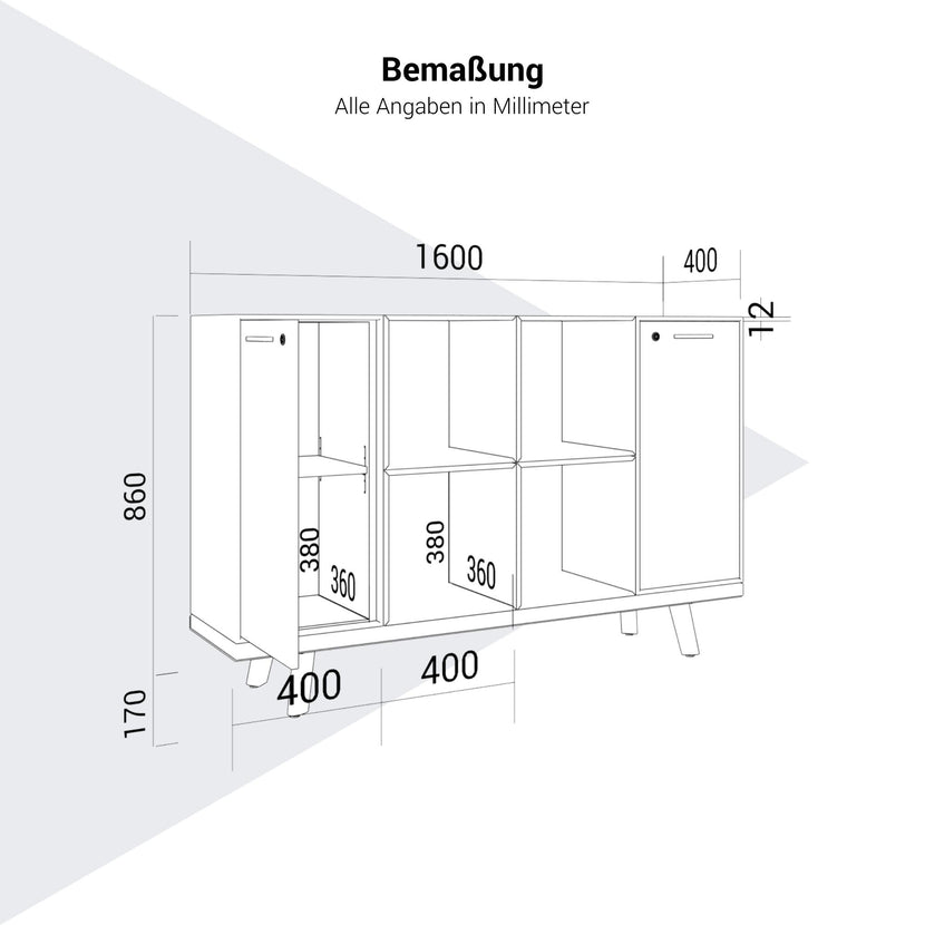 BRALCO RAIL Highboard | 2 OH, 1600 x 400 mm, Eiche Hellgrau