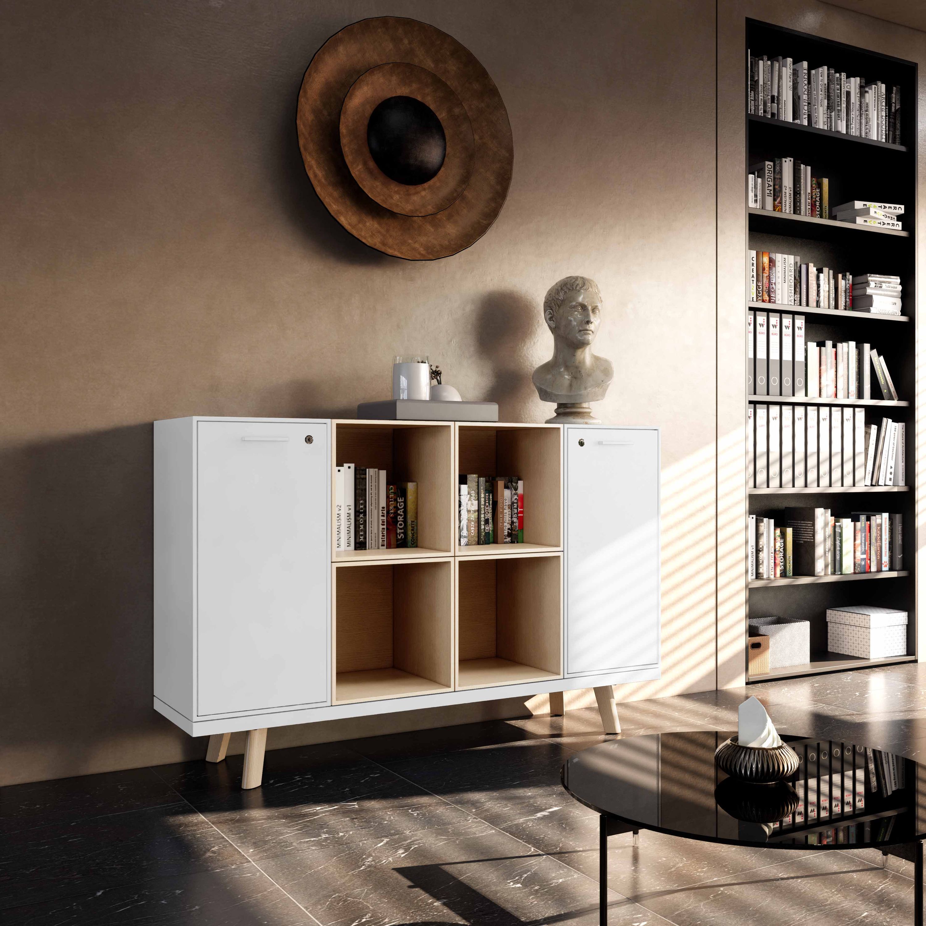 BRALCO RAIL Highboard | 2 OH, 1600 x 400 mm, Eiche Hellgrau
