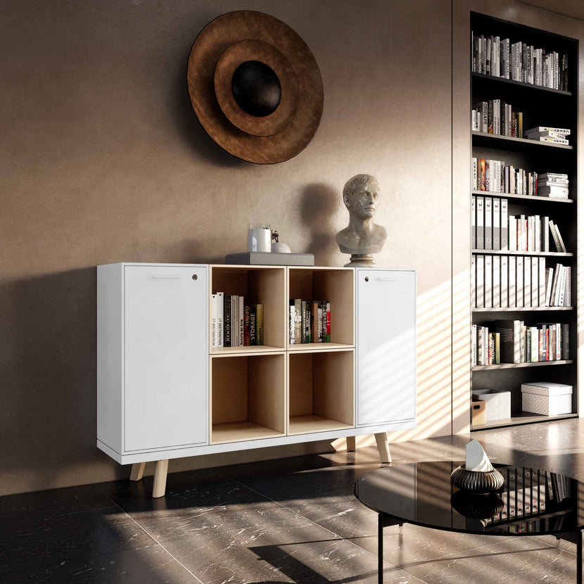 BRALCO RAIL Highboard | 2 OH, 1600 x 400 mm, Eiche Hellgrau