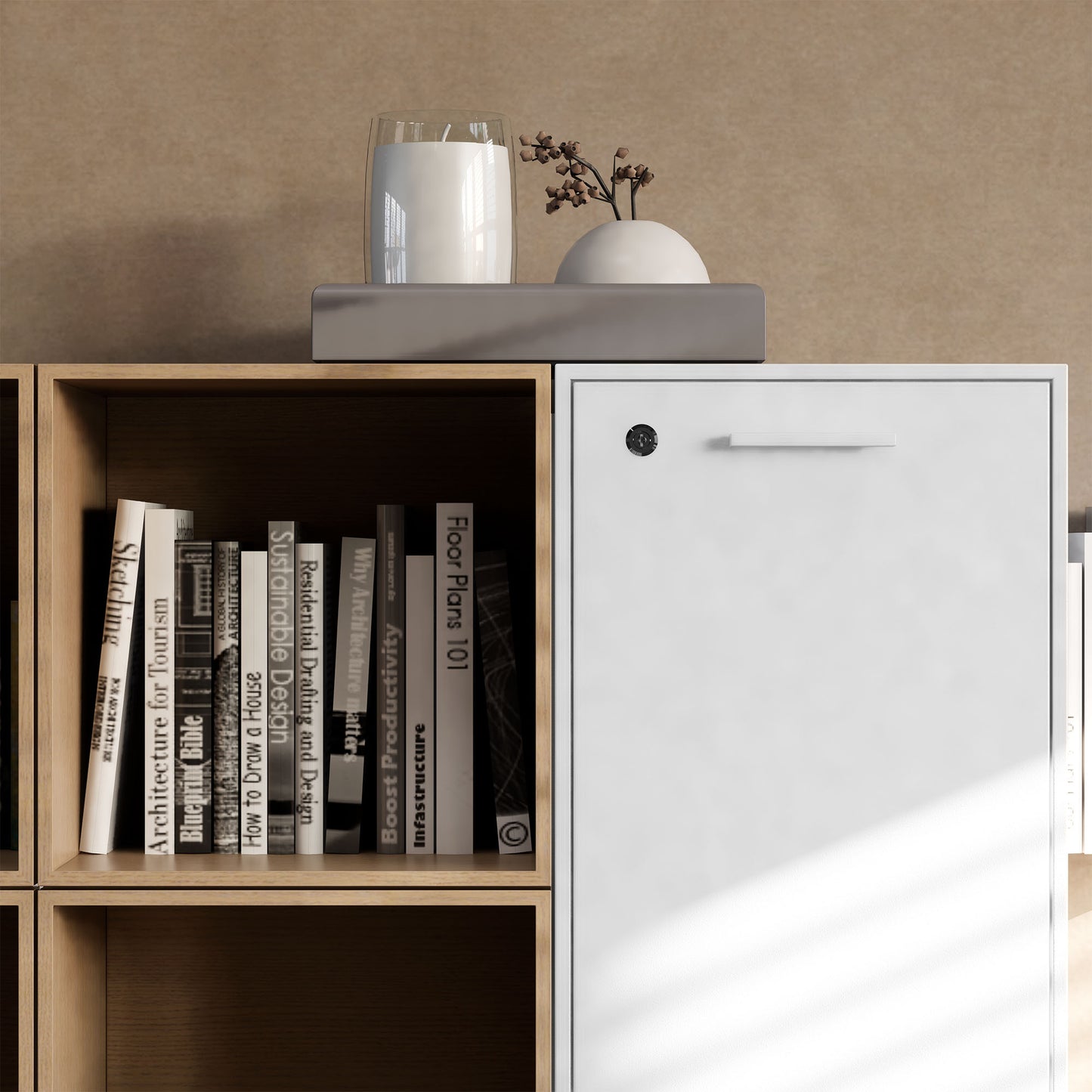 Bralco RAIL Highboard | 2 oh, 1600 x 400 mm, grigio scuro in quercia