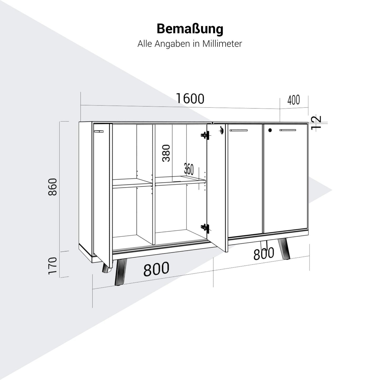 BRALCO RAIL Highboard | 2 OH, 1600 x 400 mm, Eiche Dunkelgrau