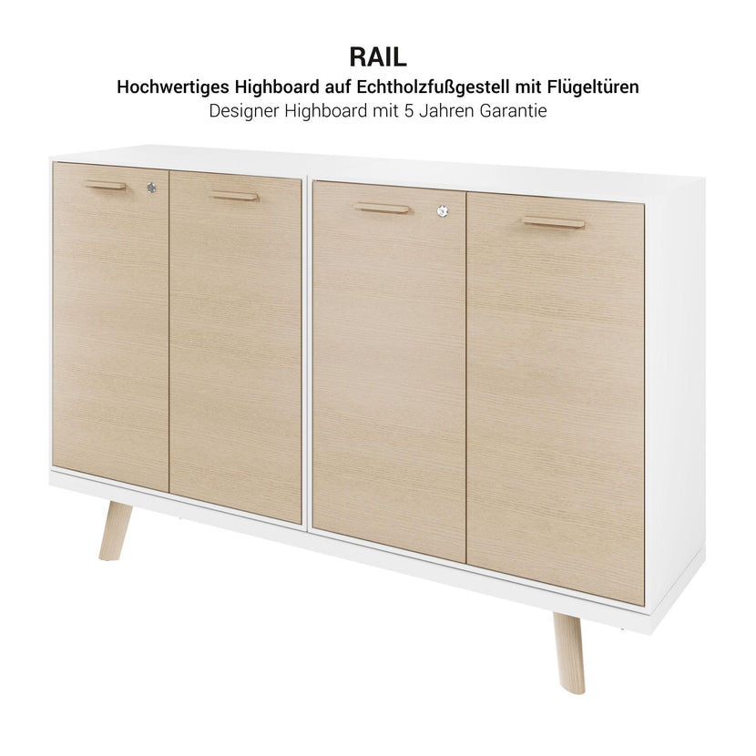 BRALCO RAIL Highboard | 2 OH, 1600 x 400 mm, Eiche Carbon