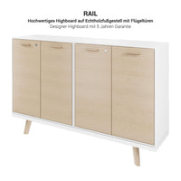 Bralco RAIL Highboard | 2 oh, 1600 x 400 mm, nature de chêne