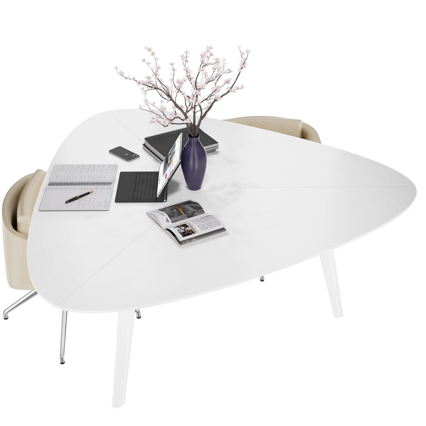 BRALCO RAIL Meeting table | Triangular, 1794 x 1716 mm (6 persons), real wood, white oak