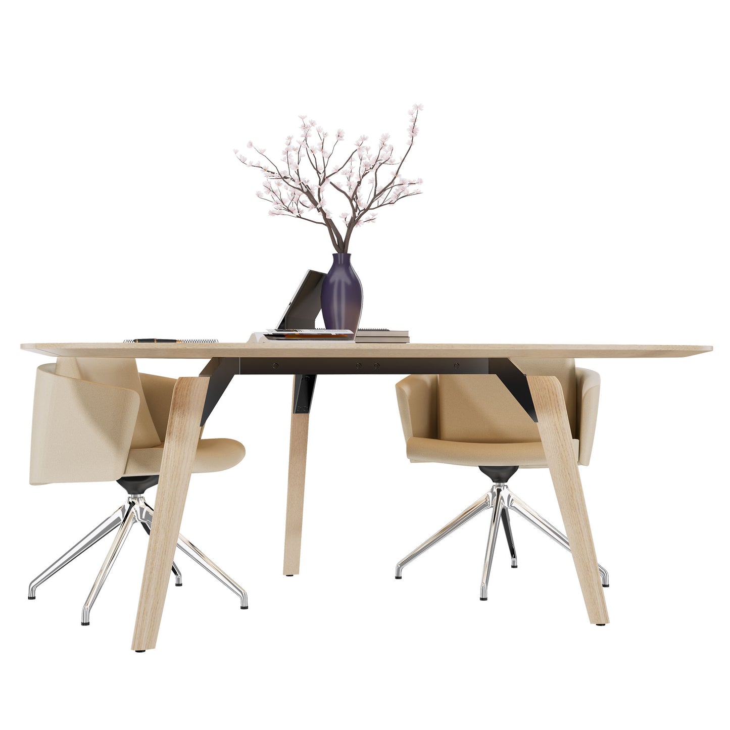 BRALCO RAIL meeting table | Triangular, 1794 x 1716 mm (6 people), real wood, natural oak