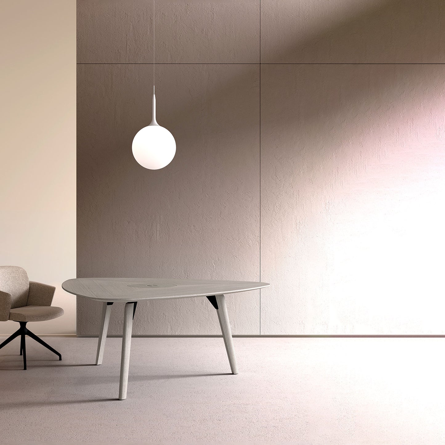 BRALCO RAIL meeting table | Triangular, 1794 x 1716 mm (6 people), real wood, dark gray oak