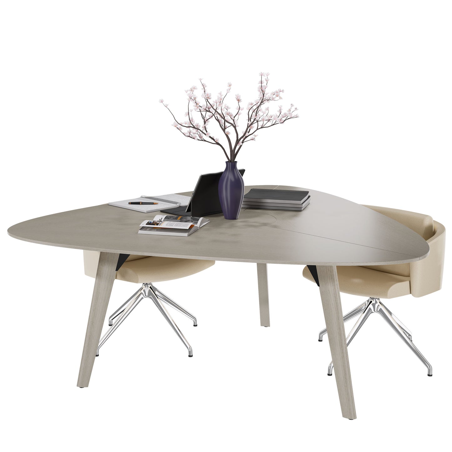 BRALCO RAIL meeting table | Triangular, 1794 x 1716 mm (6 people), real wood, light gray oak