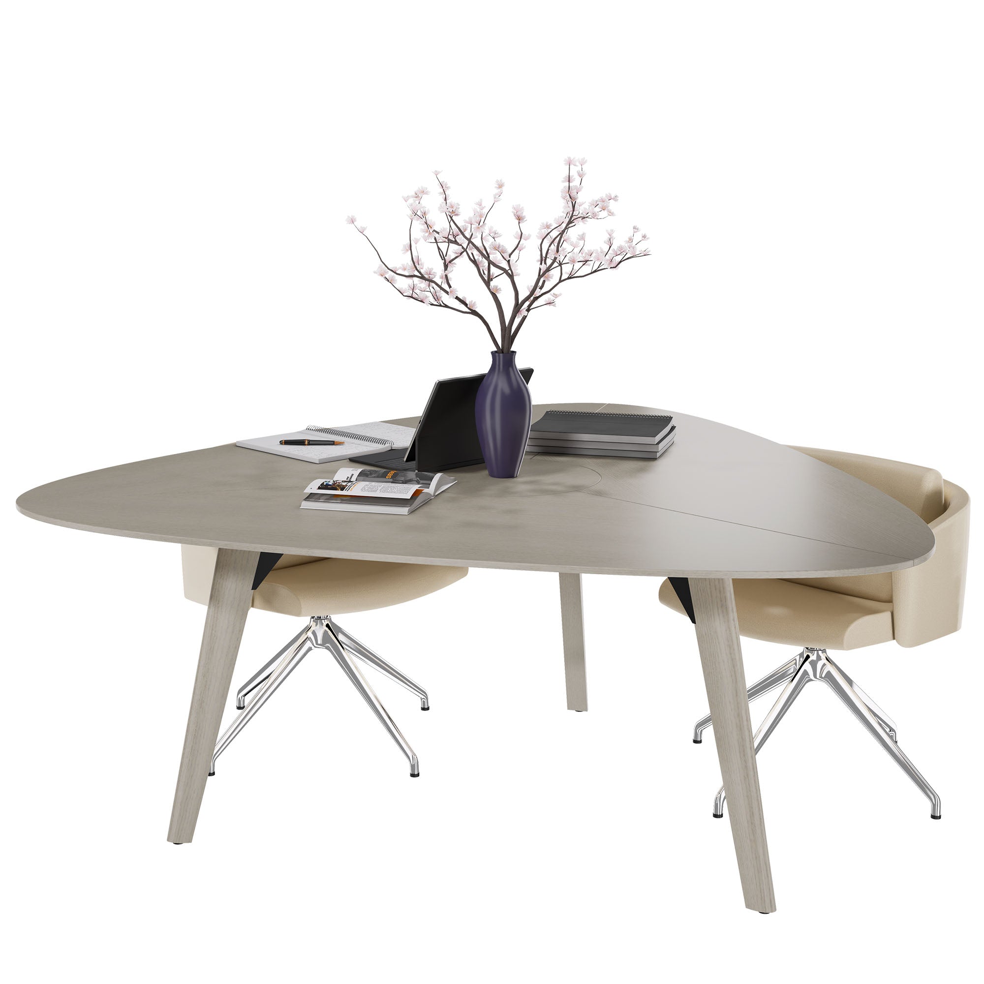 BRALCO RAIL meeting table | Triangular, 1794 x 1716 mm (6 people), real wood, light gray oak