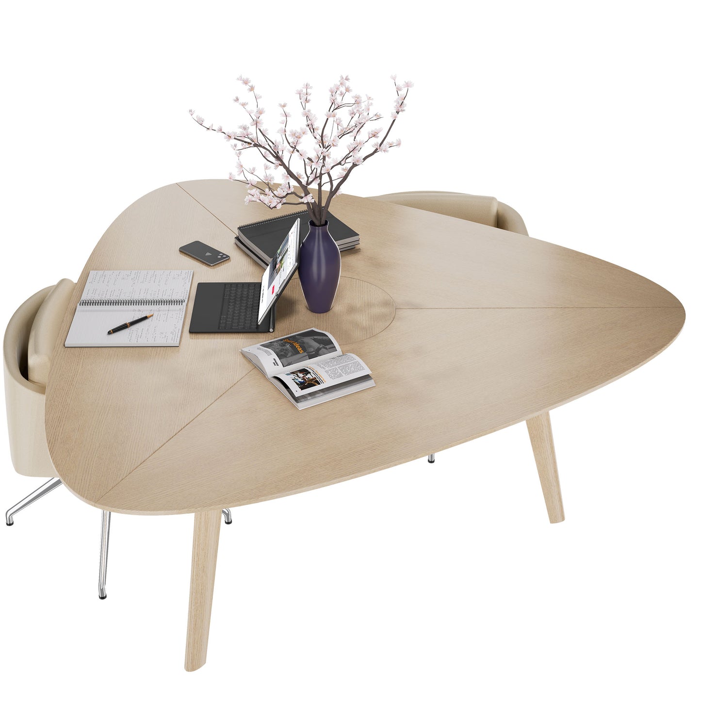 BRALCO RAIL meeting table | Triangular, 1794 x 1716 mm (6 people), real wood, natural oak
