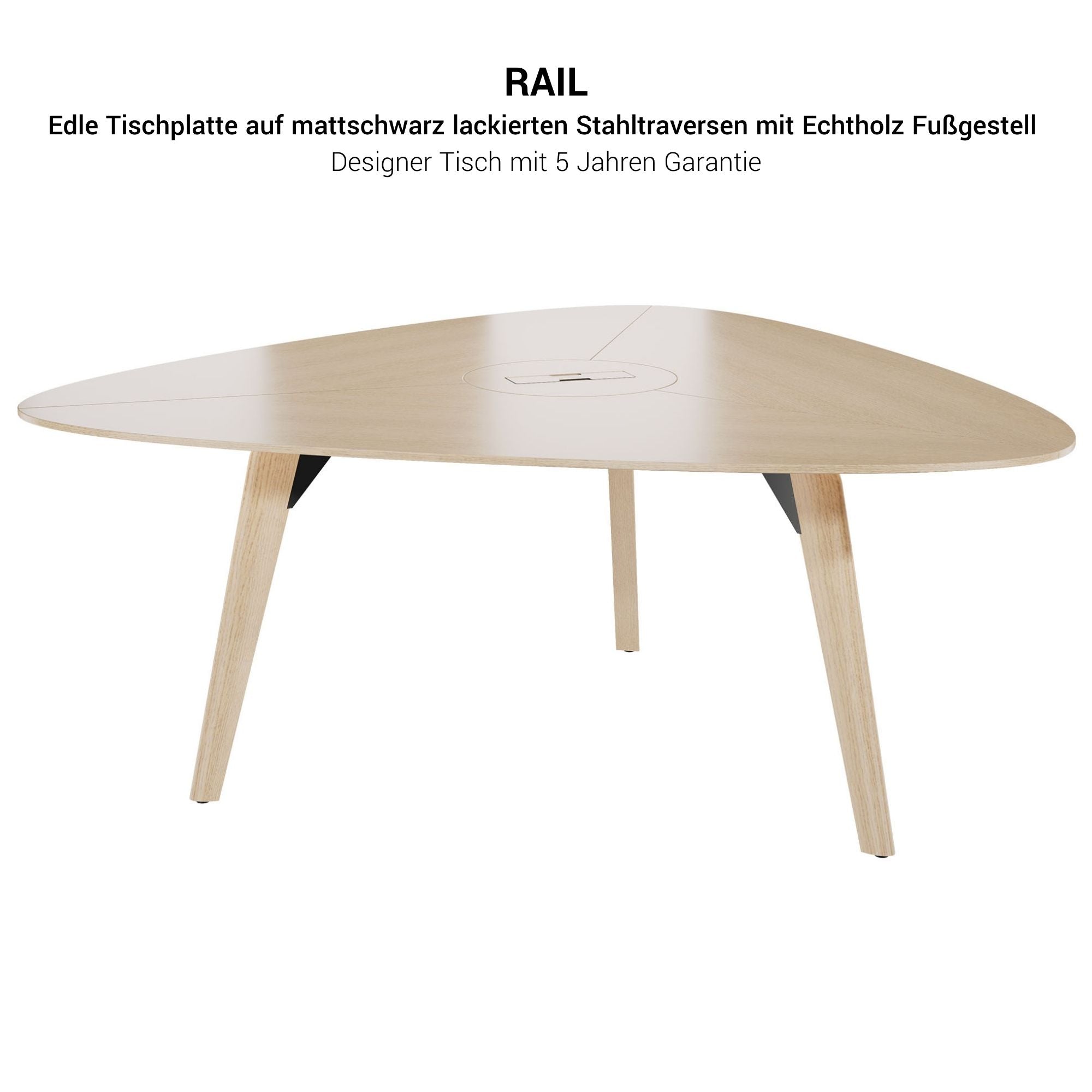 BRALCO RAIL Meeting table | Triangular, 1794 x 1716 mm (6 persons), real wood, white oak