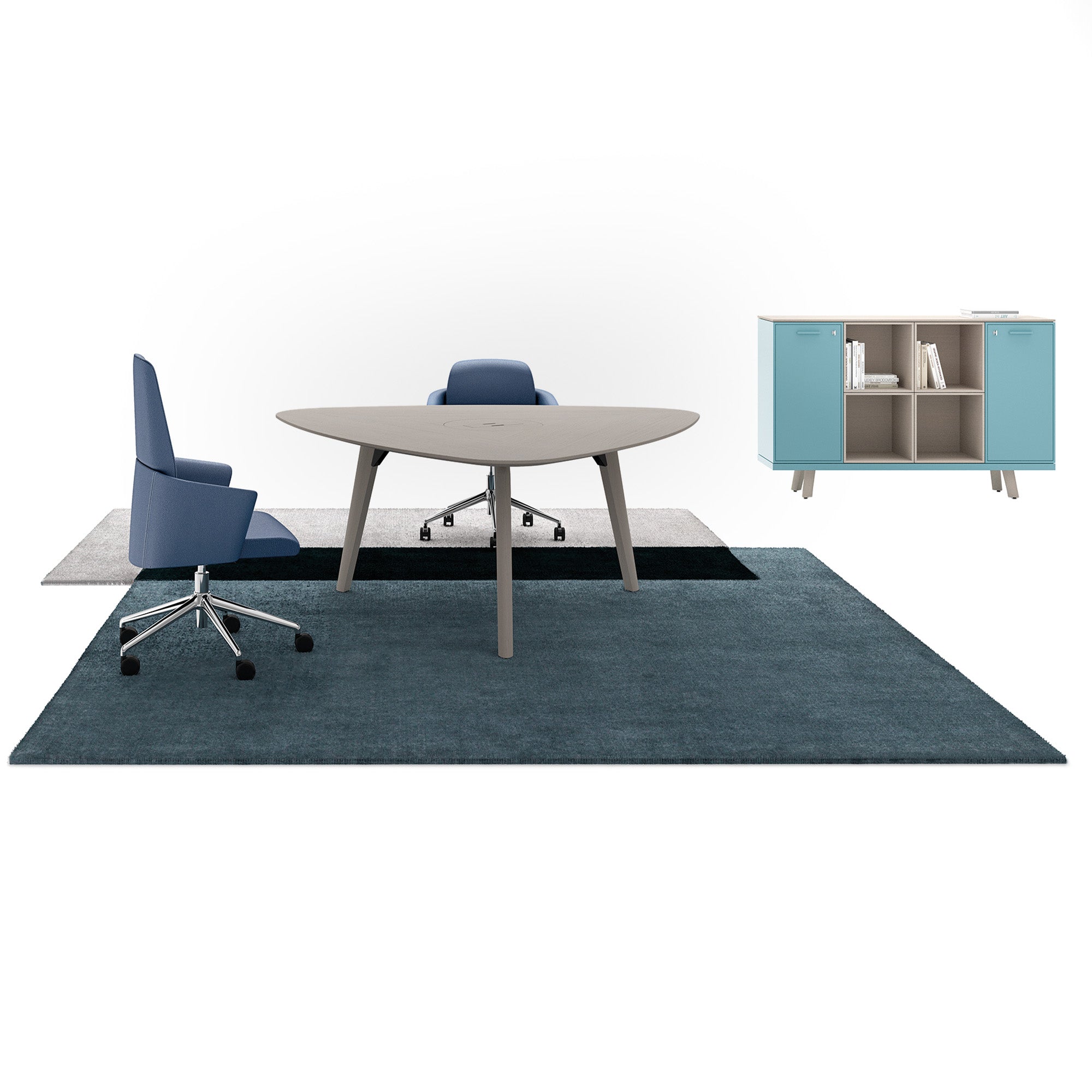 BRALCO RAIL meeting table | Triangular, 1794 x 1716 mm (6 people), real wood, light gray oak