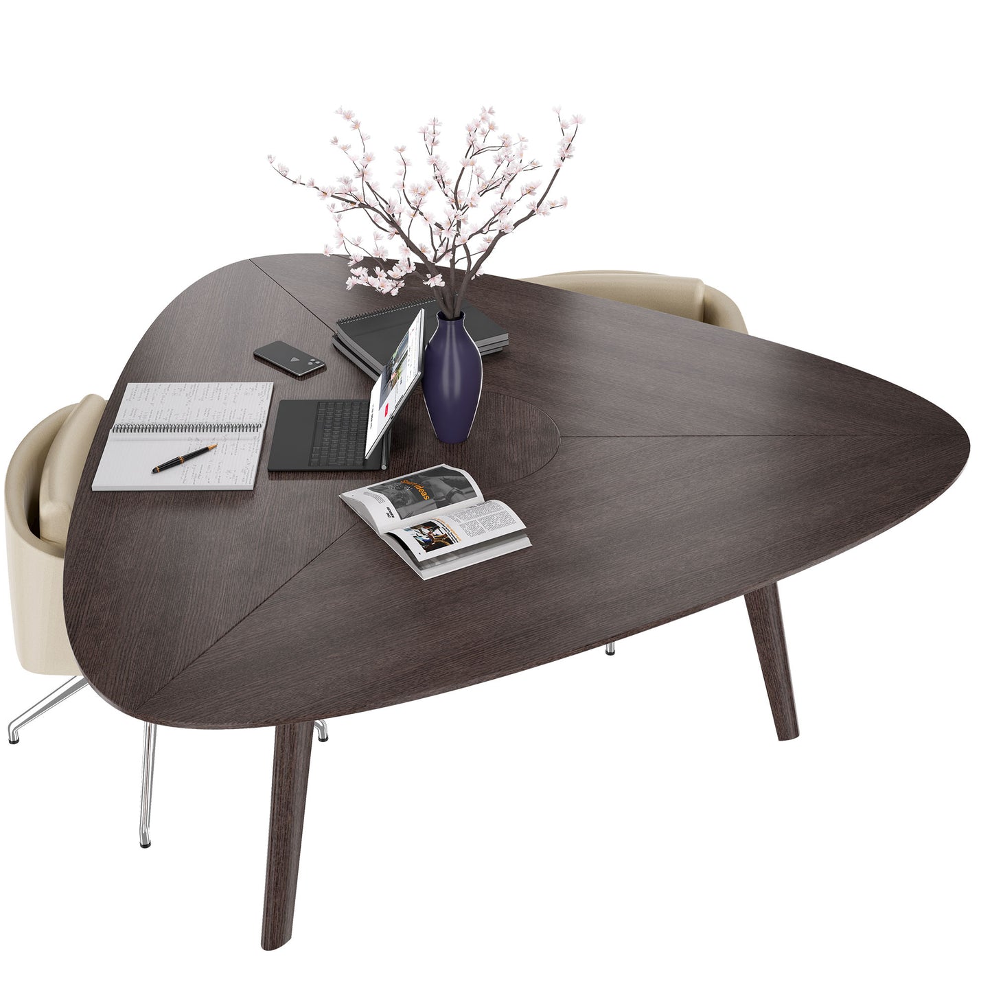 BRALCO RAIL meeting table | Triangular, 1794 x 1716 mm (6 people), real wood, carbon oak