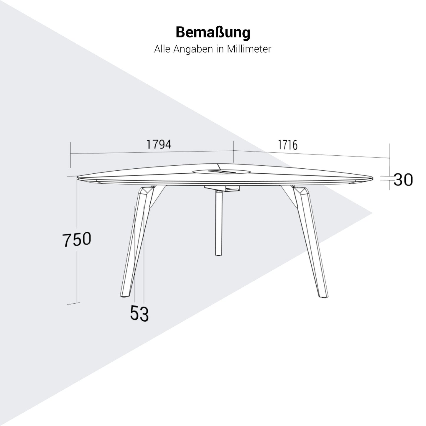 Bralco Rail Conference Table | Triangolare, 1794 x 1716 mm (6 persone), legno reale, carbonio di quercia