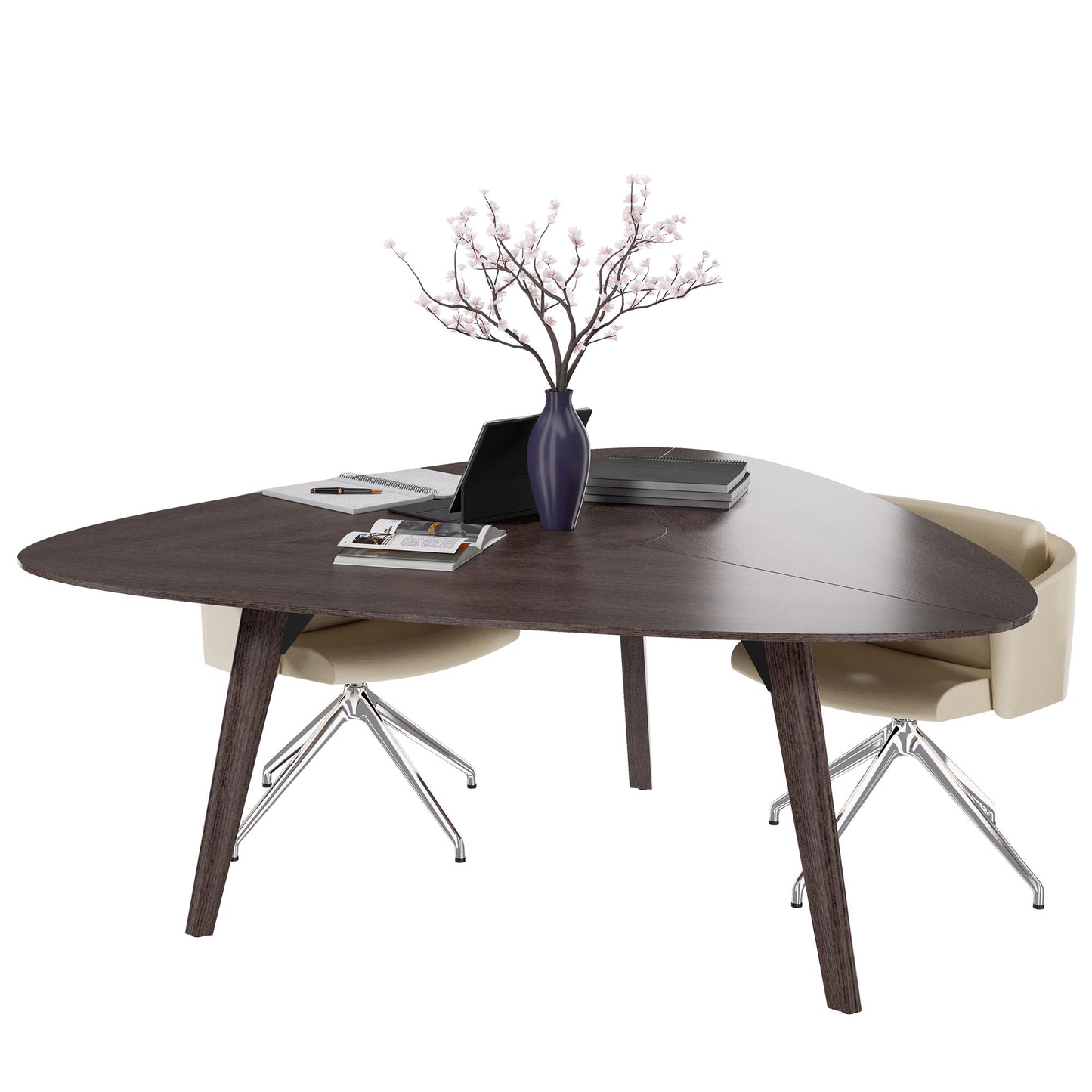 BRALCO RAIL meeting table | Triangular, 1794 x 1716 mm (6 people), real wood, carbon oak