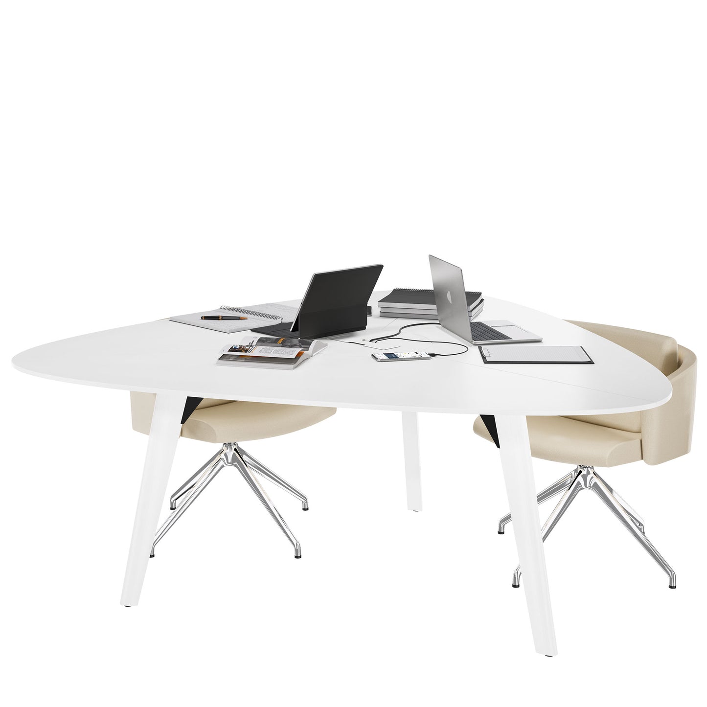 BRALCO RAIL Meeting table | Triangular, 1794 x 1716 mm (6 persons), real wood, white oak
