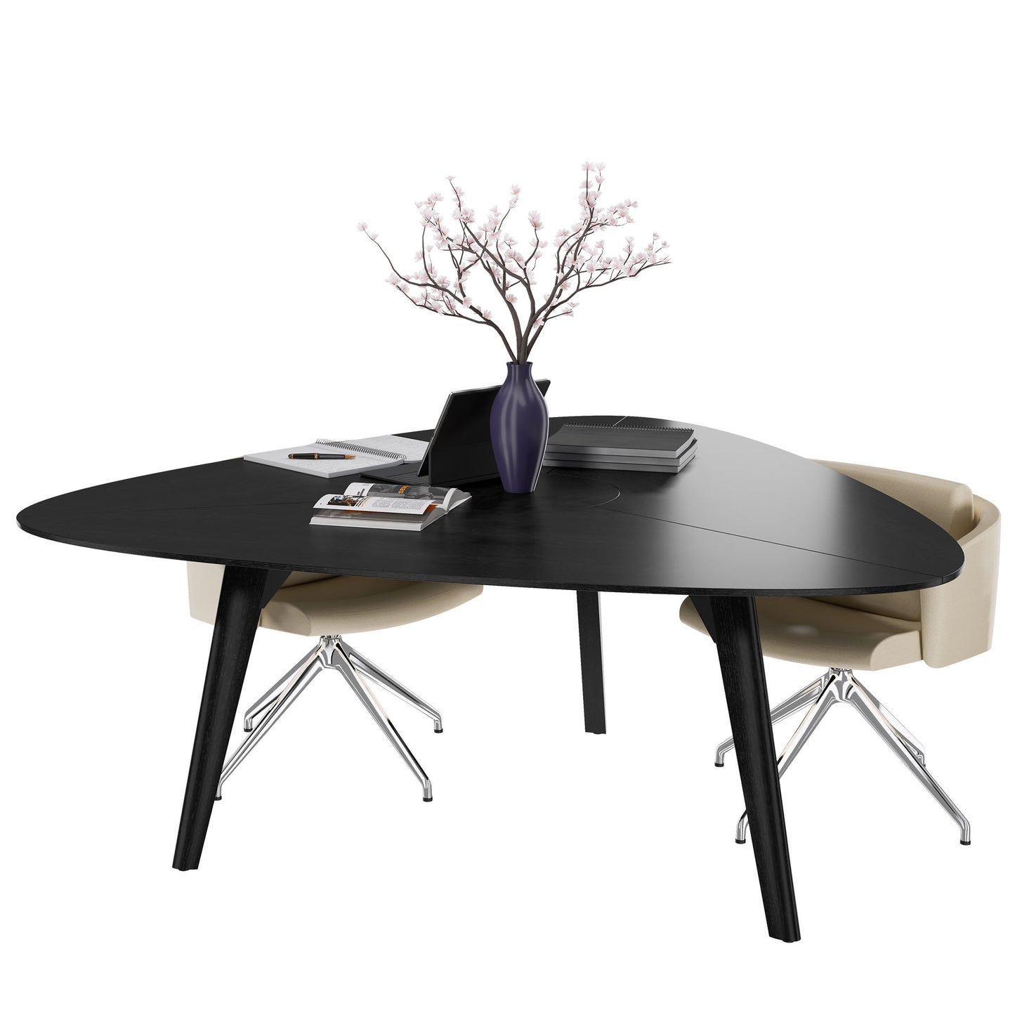 Bralco Rail Conference Table | Triangular, 1794 x 1716 mm (6 persone), legno reale, nero di quercia