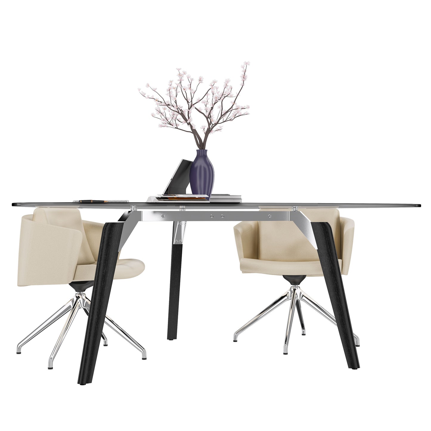 Bralco Rail Conference Table | Triangolare, 1794 x 1716 mm (6 persone), piastra da tavolo di vetro colorato