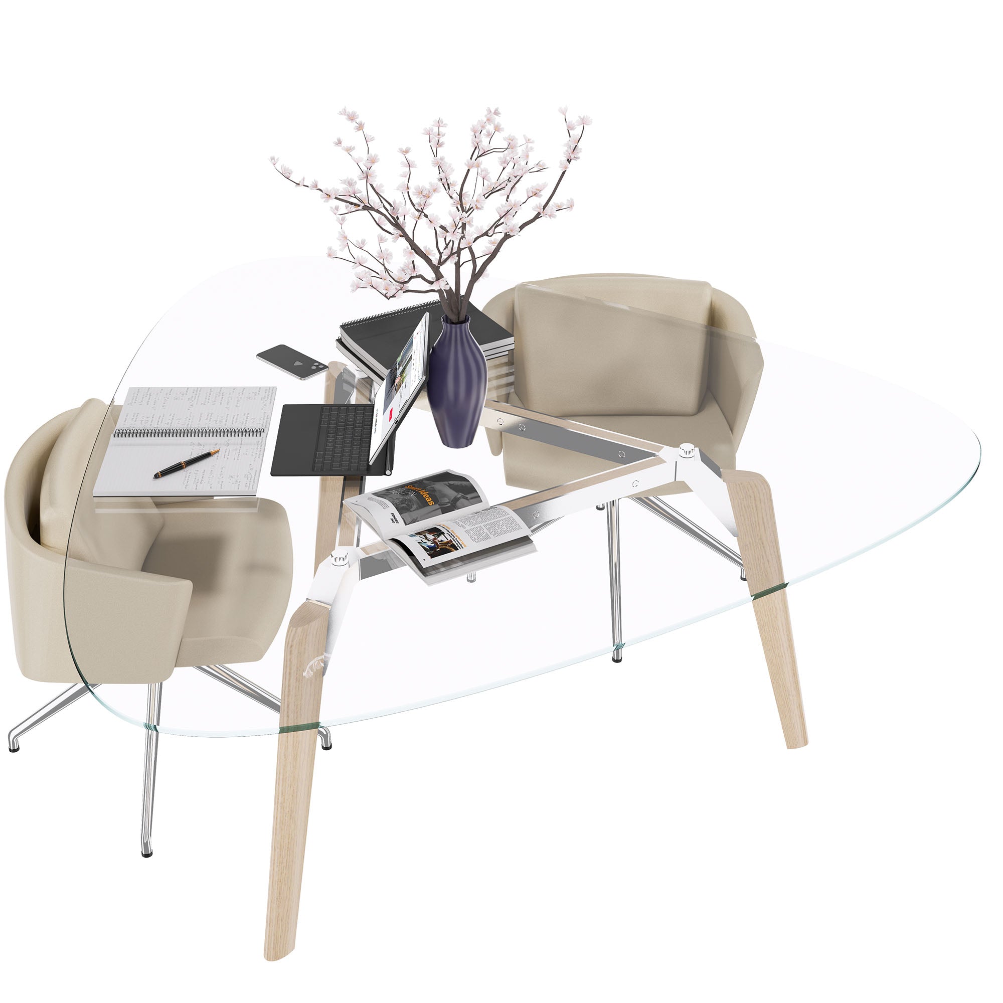 BRALCO RAIL meeting table | Triangular, 1794 x 1716 mm (6 people), glass table top