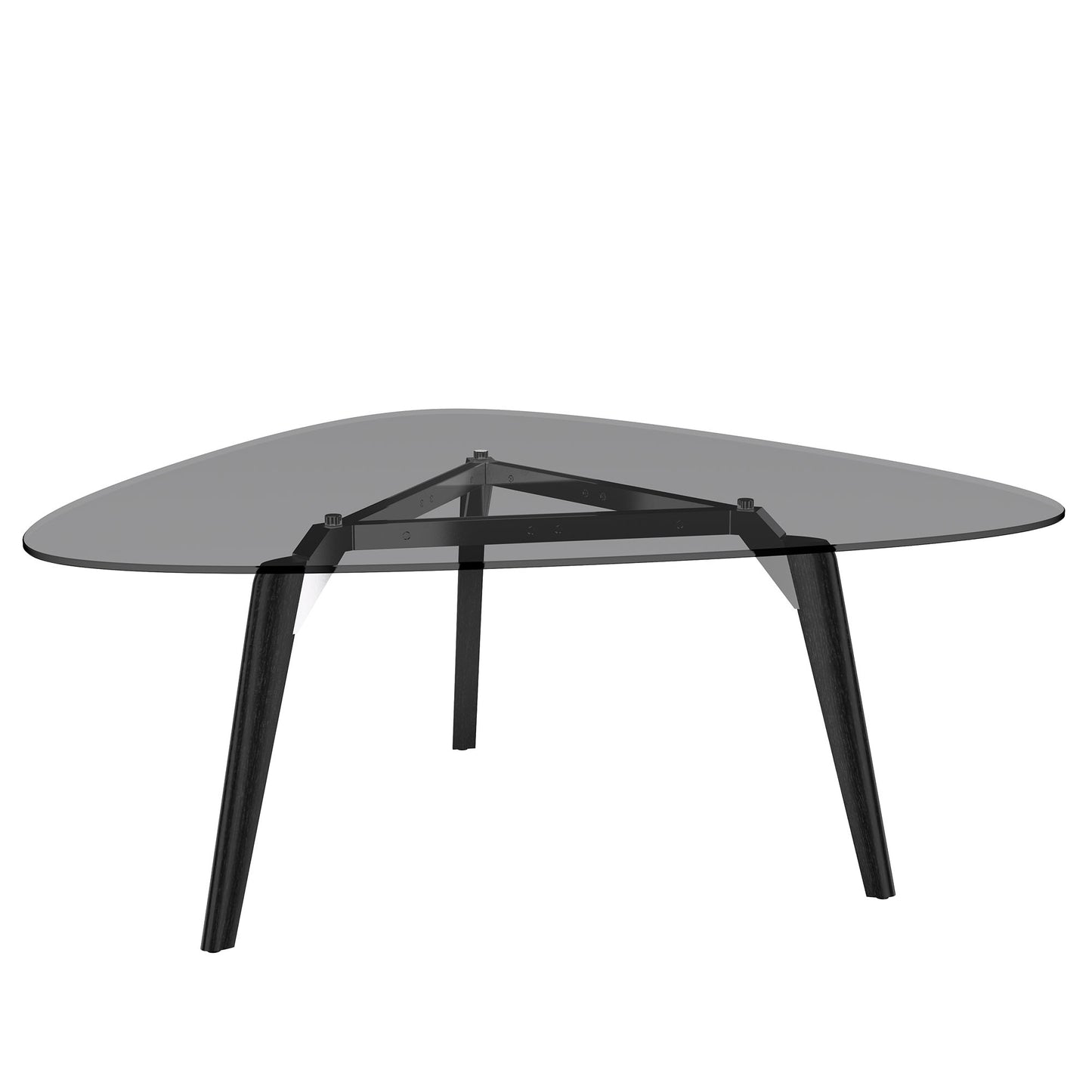 BRALCO RAIL meeting table | Triangular, 1794 x 1716 mm (6 people), gray tinted glass table top
